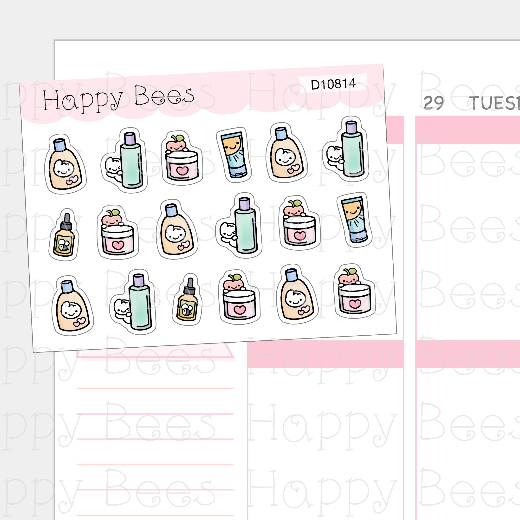Skincare Doodles - Cute Self Care Planner Stickers D10814