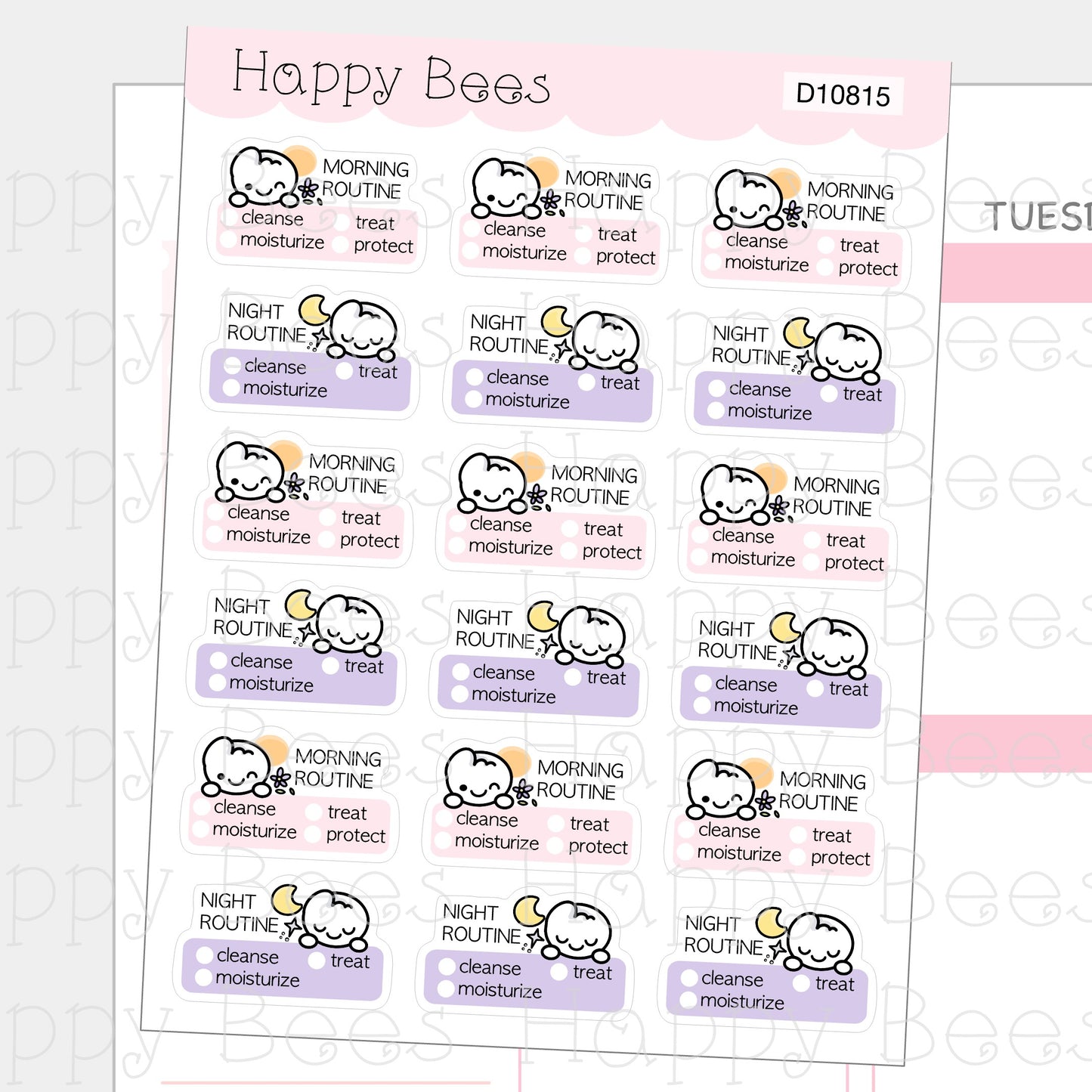 Skincare Routine - Cute Self Care Doodles Planner Stickers D10815