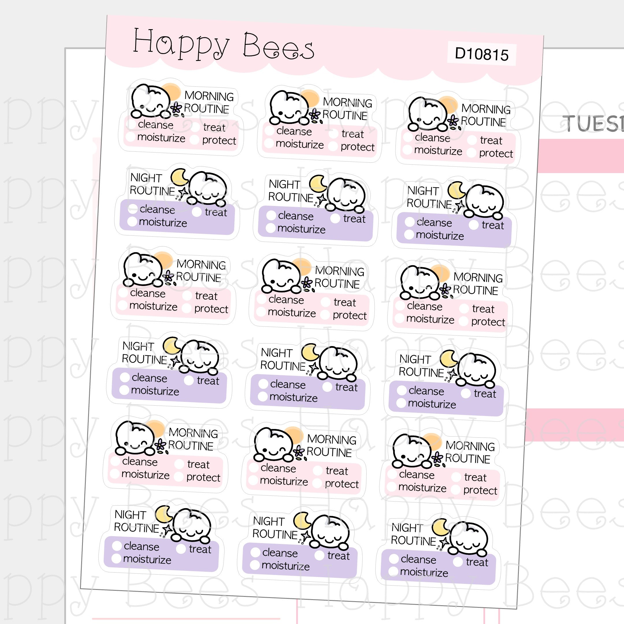 Skincare Routine - Cute Self Care Doodles Planner Stickers D10815