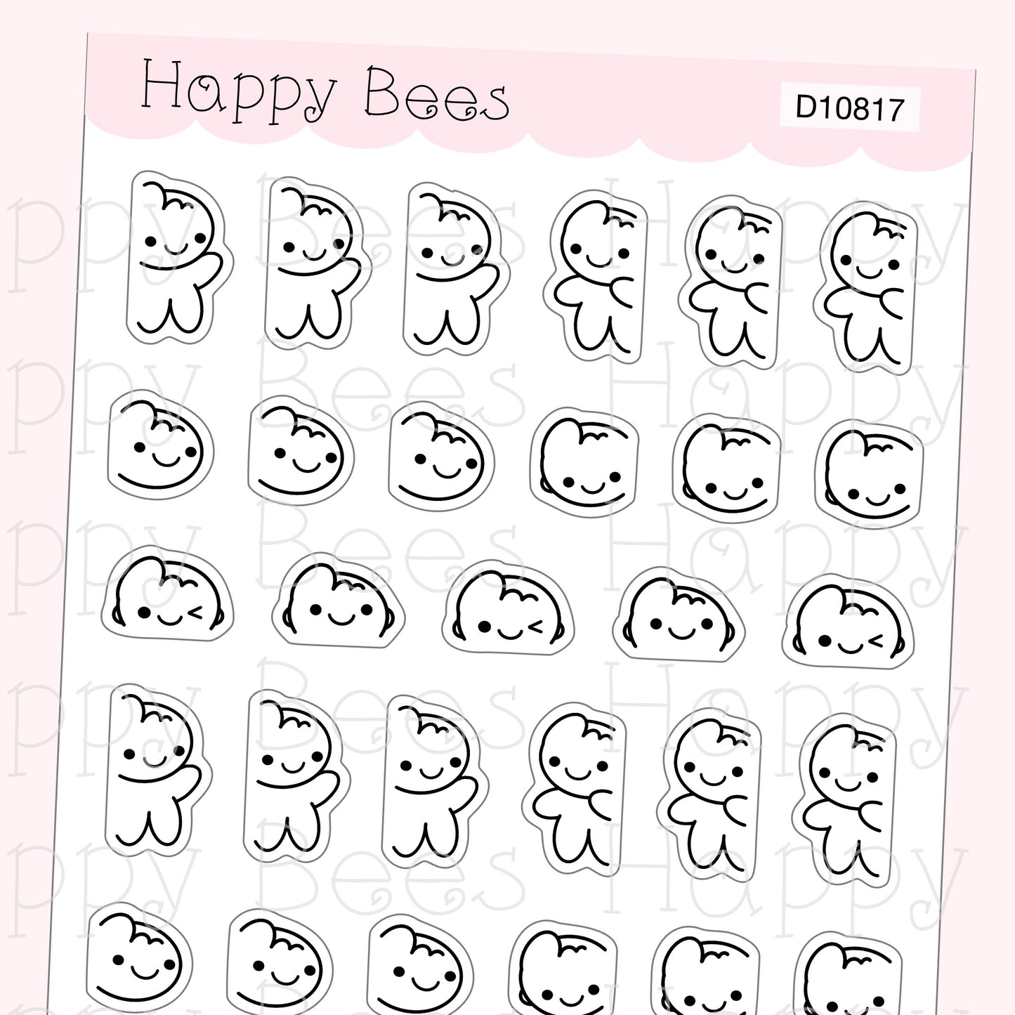 Peeking Doodles - Cute Emotions Doodles Planner Stickers D10817