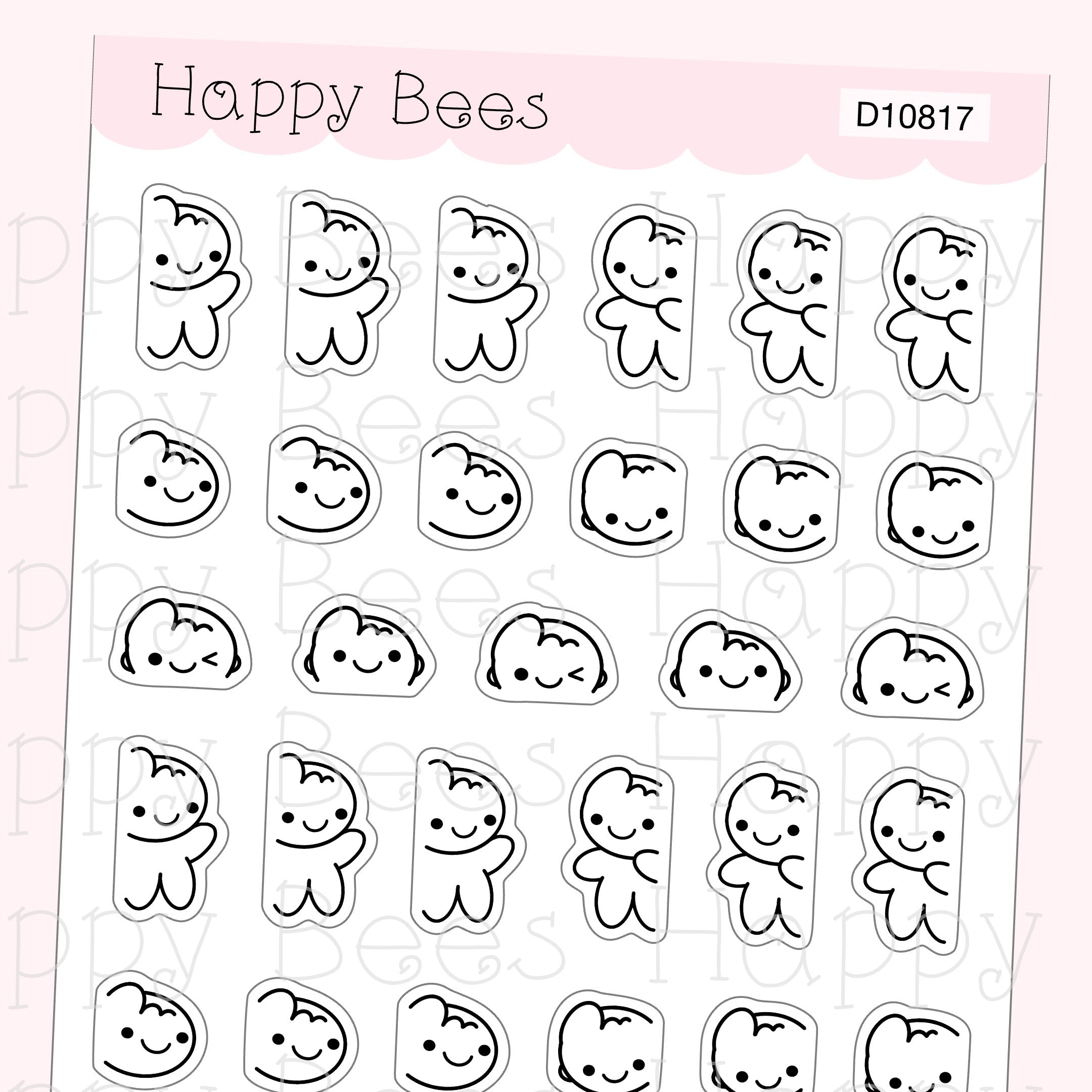 Peeking Doodles - Cute Emotions Doodles Planner Stickers D10817