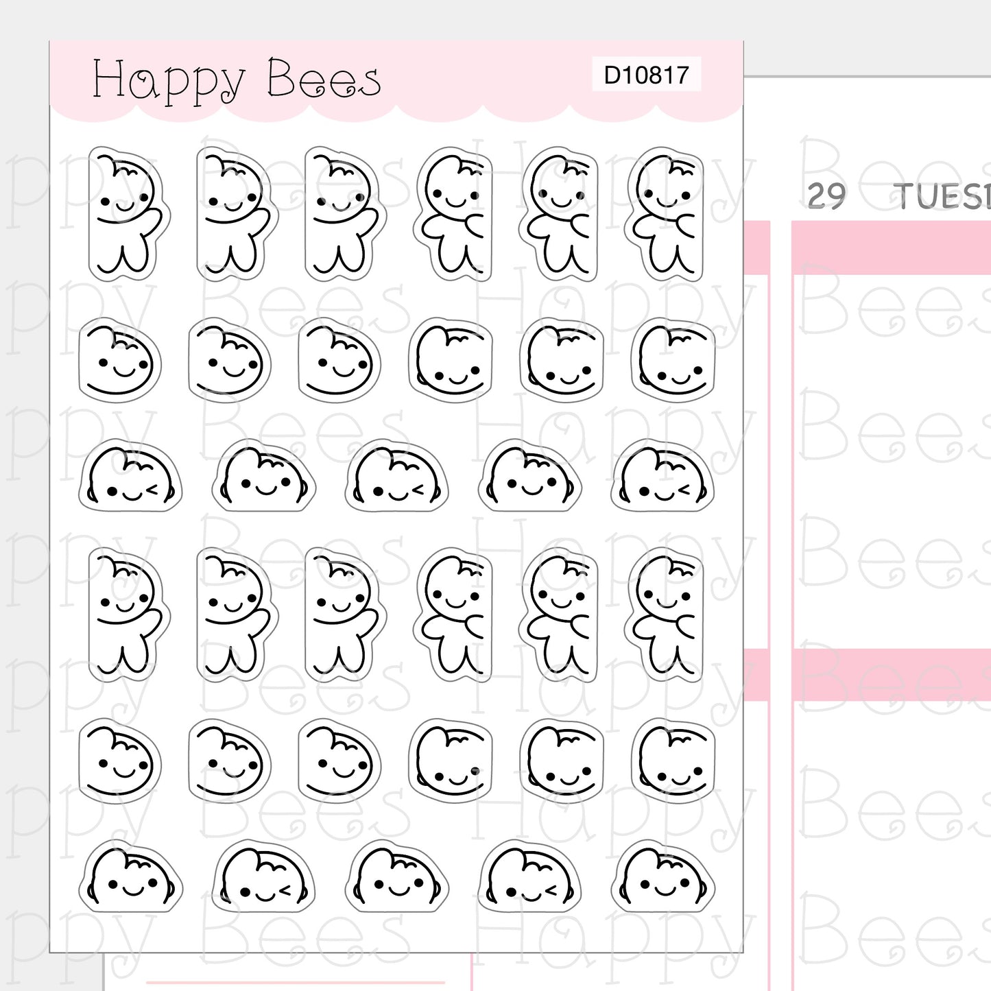 Peeking Doodles - Cute Emotions Doodles Planner Stickers D10817