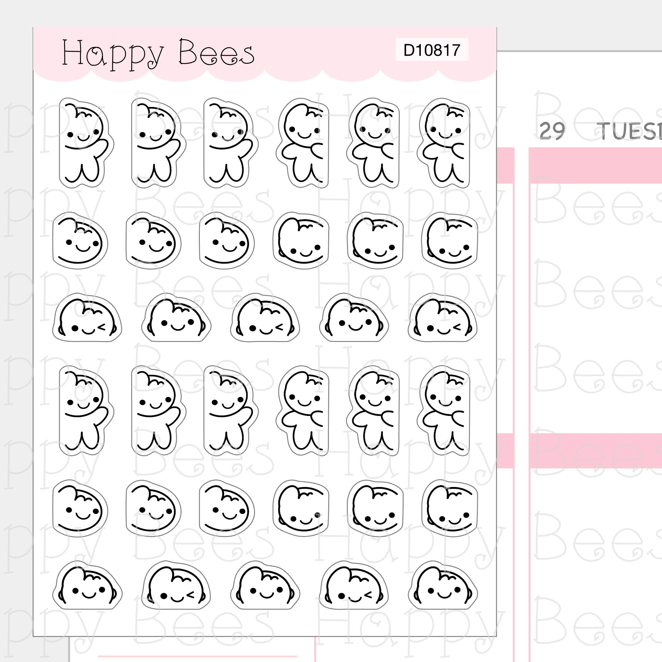 Peeking Doodles - Cute Emotions Doodles Planner Stickers D10817