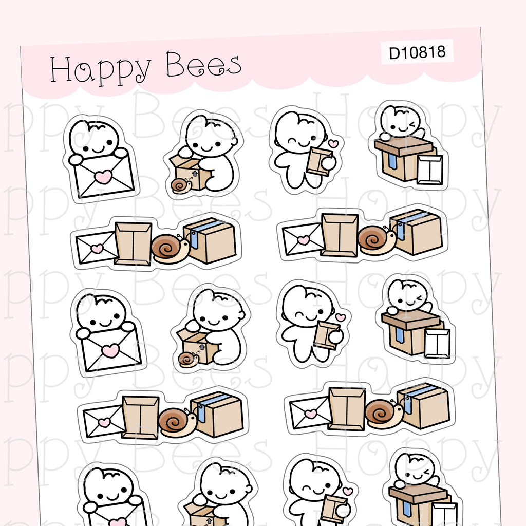 Happy Mail Doodles - Cute Snail Mail Parcels Doodles Planner Stickers D10818