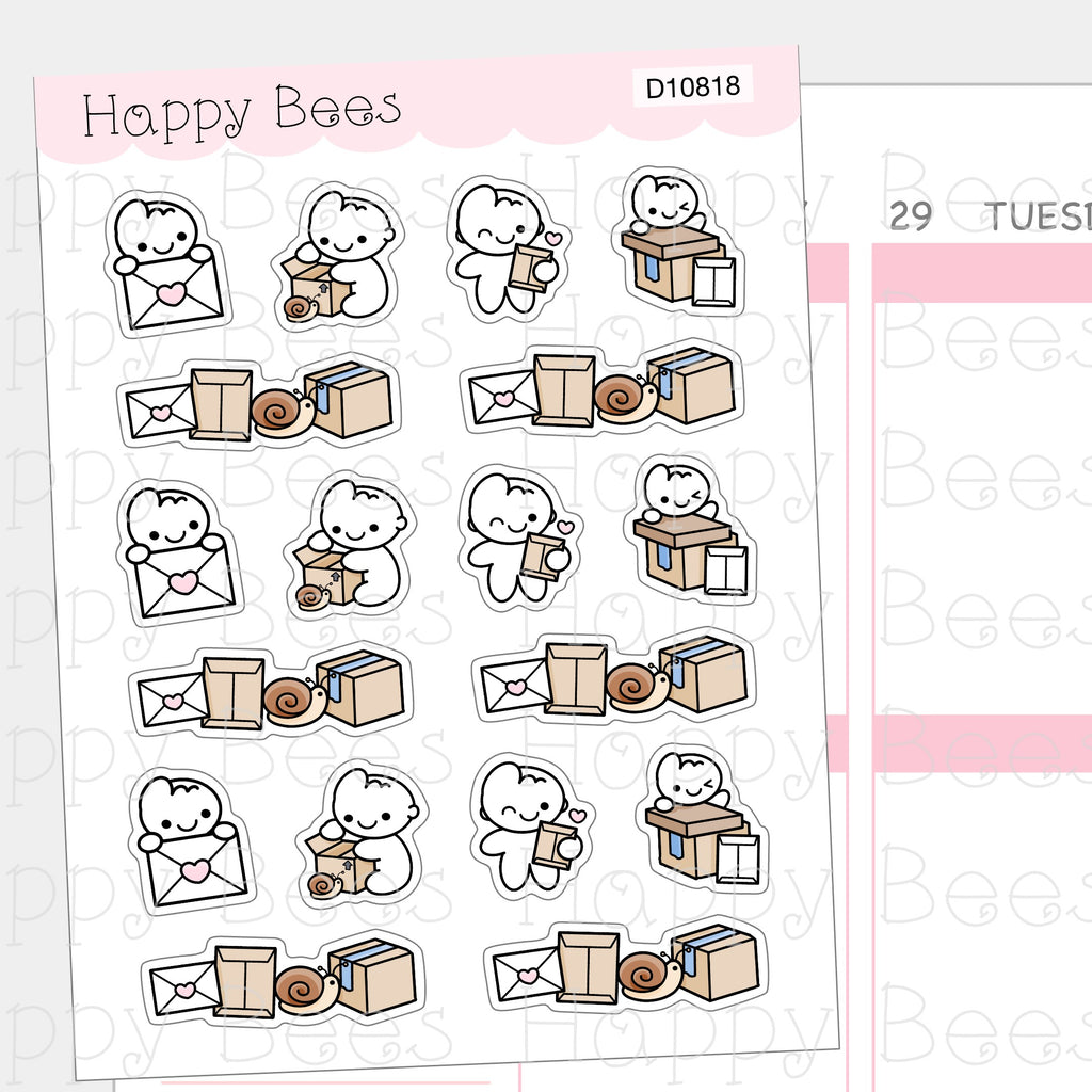 Happy Mail Doodles - Cute Snail Mail Parcels Doodles Planner Stickers D10818