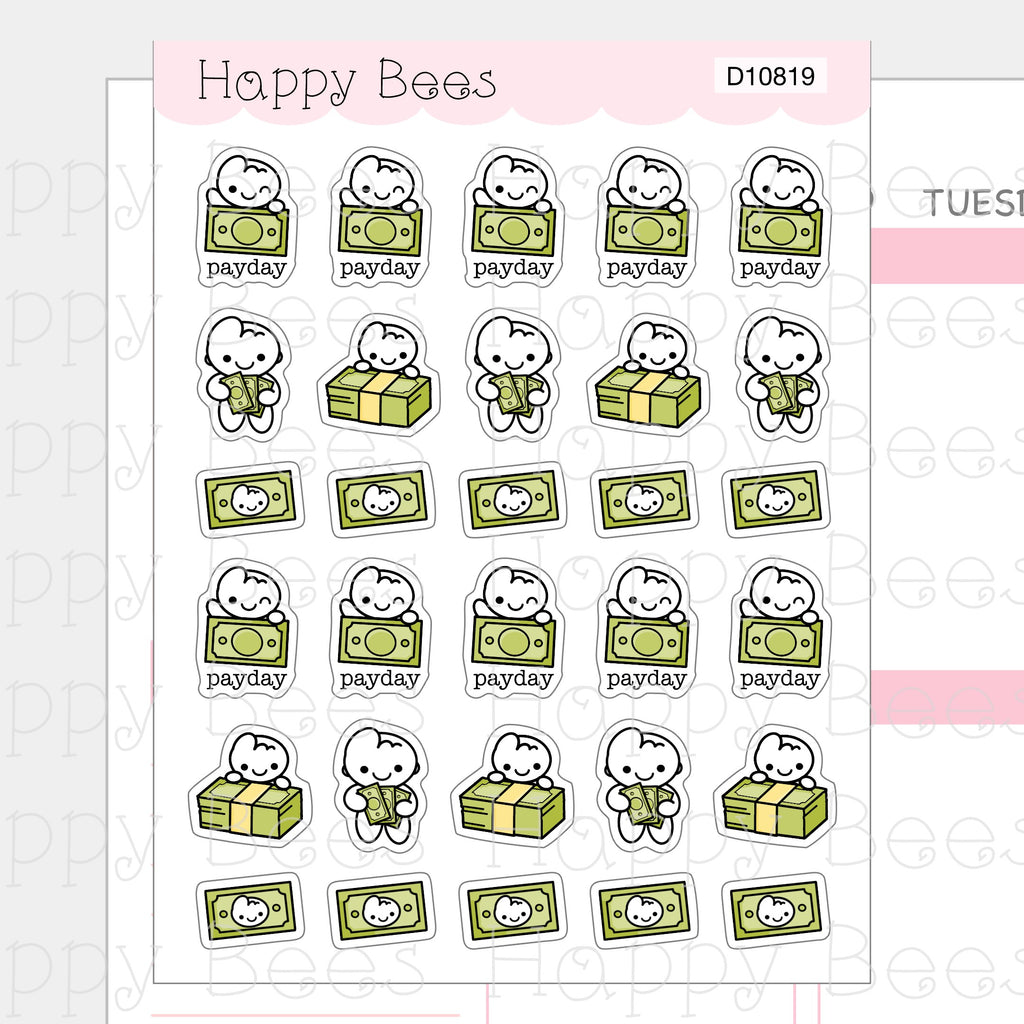 Payday Doodles - Cute Finance Income Doodles Planner Stickers D10819