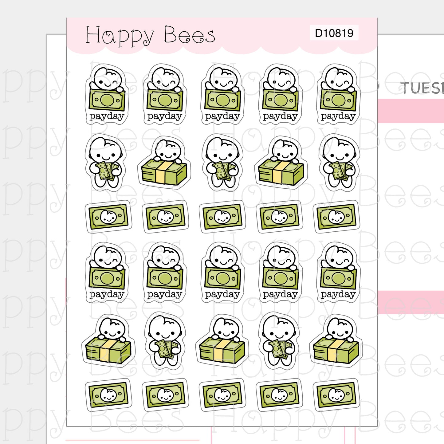 Payday Doodles - Cute Finance Income Doodles Planner Stickers D10819