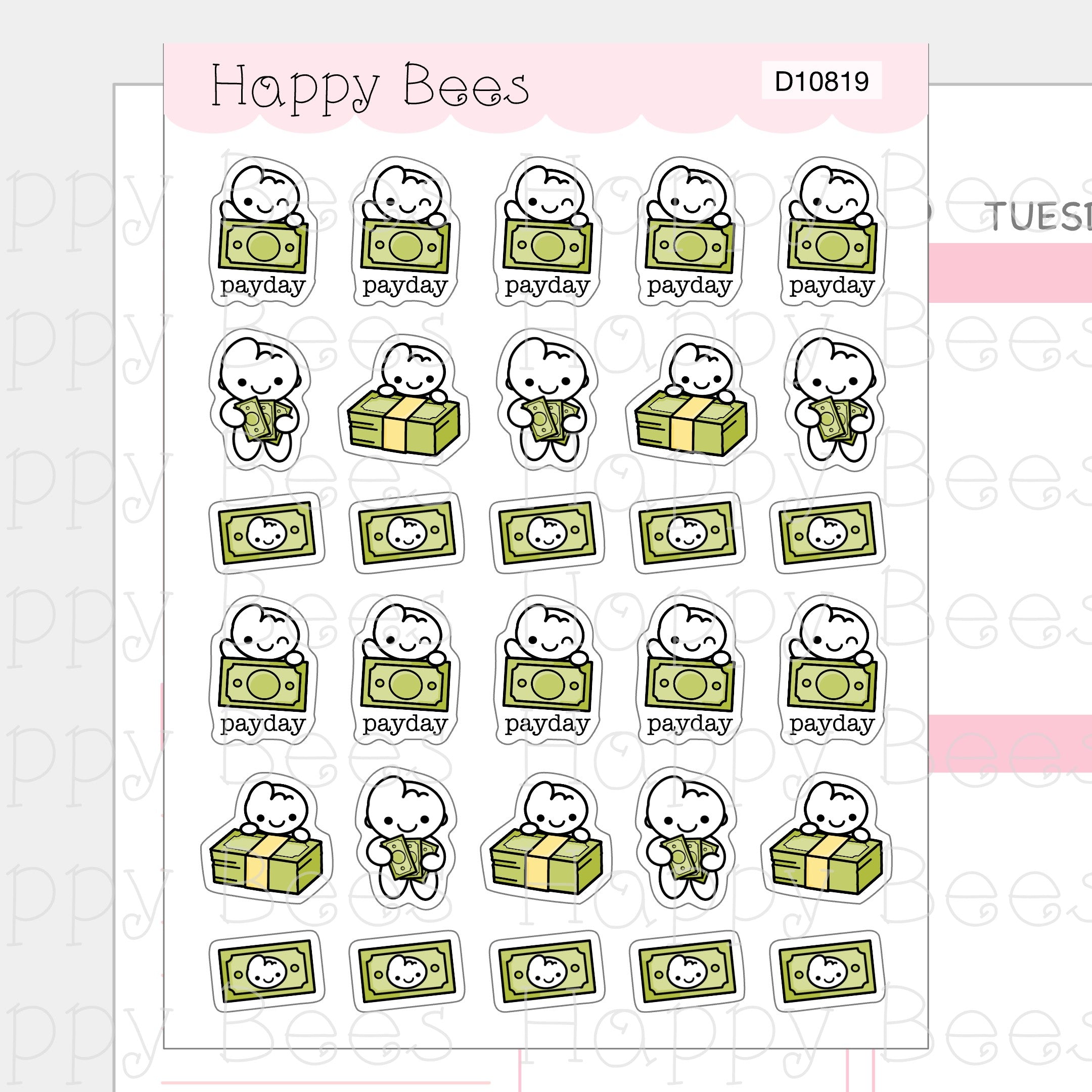 Payday Doodles - Cute Finance Income Doodles Planner Stickers D10819