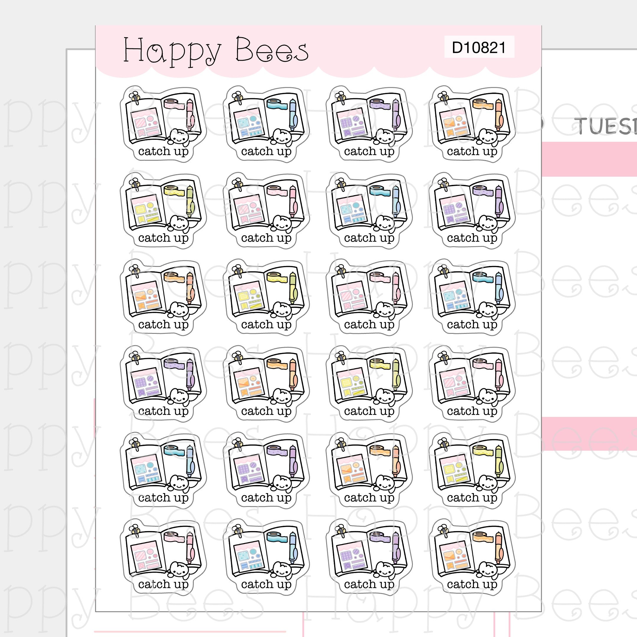 Planner Catch Up Doodles - Cute Planning Journal Planner Stickers D10821