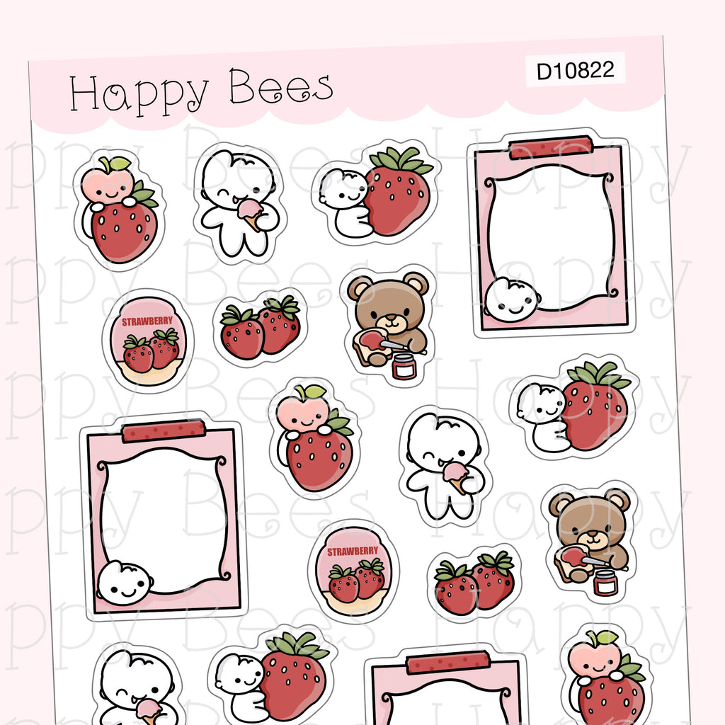 Strawberry Deco Sheet - Cute Doodles Journal Planner Stickers D10822