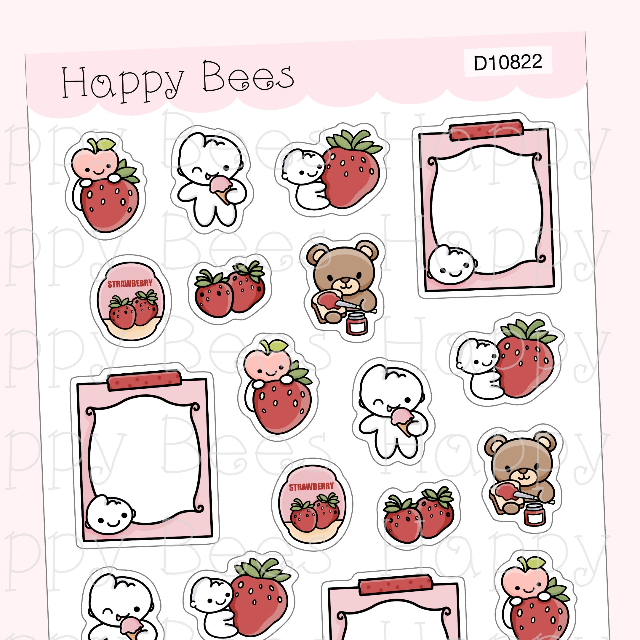 Strawberry Deco Sheet - Cute Doodles Journal Planner Stickers D10822