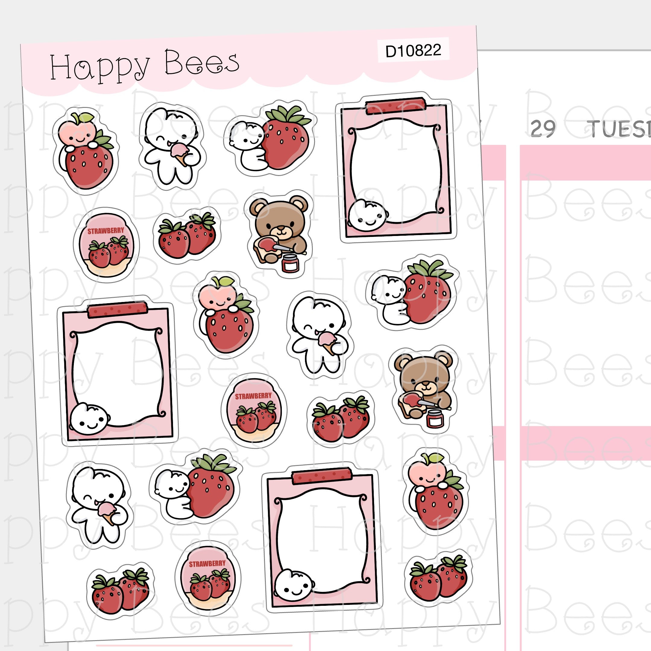 Strawberry Deco Sheet - Cute Doodles Journal Planner Stickers D10822
