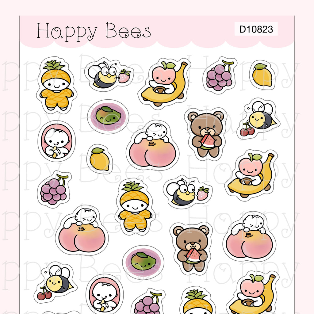 Summer Fruit Deco Sheet - Cute Doodles Journal Planner Stickers D10823
