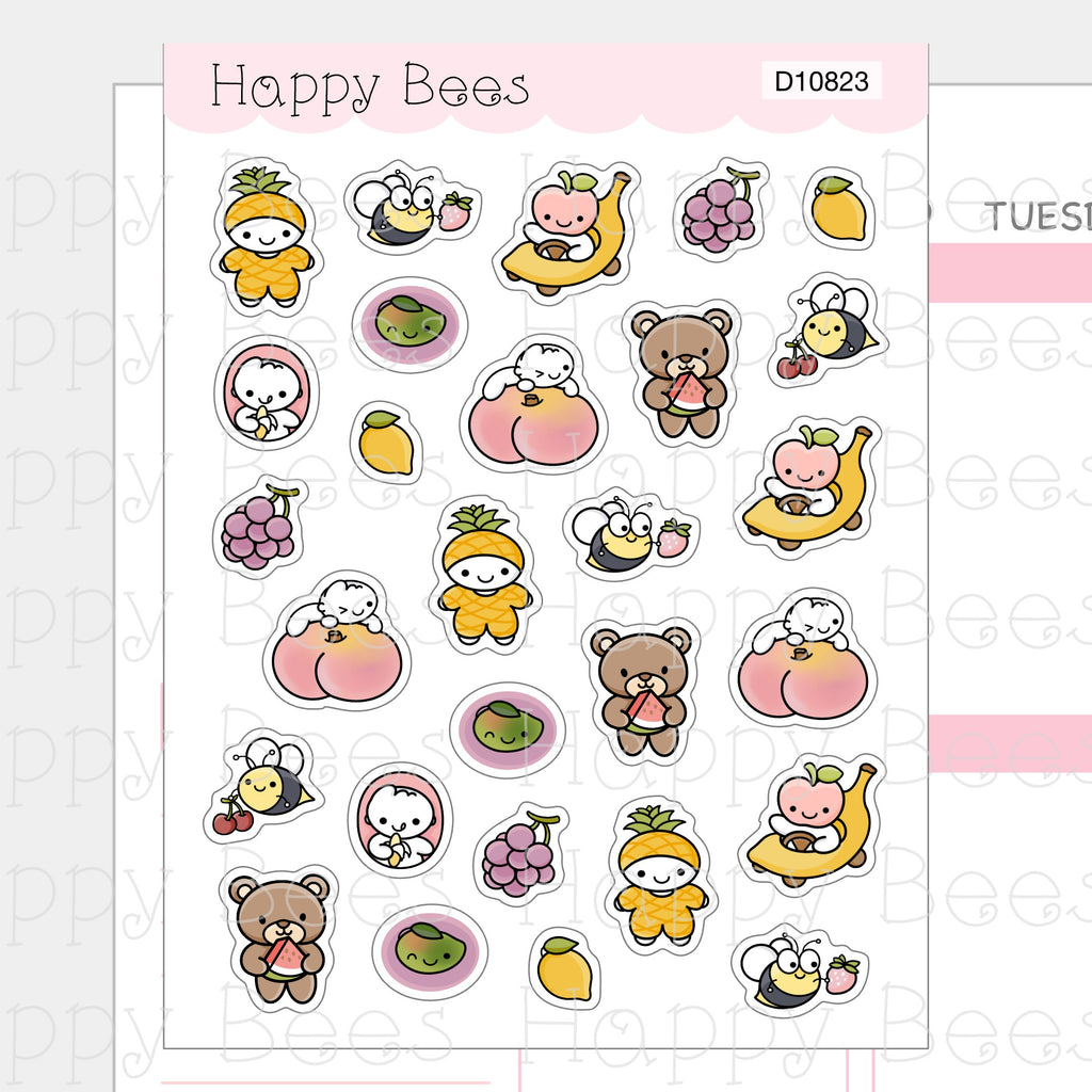 Summer Fruit Deco Sheet - Cute Doodles Journal Planner Stickers D10823