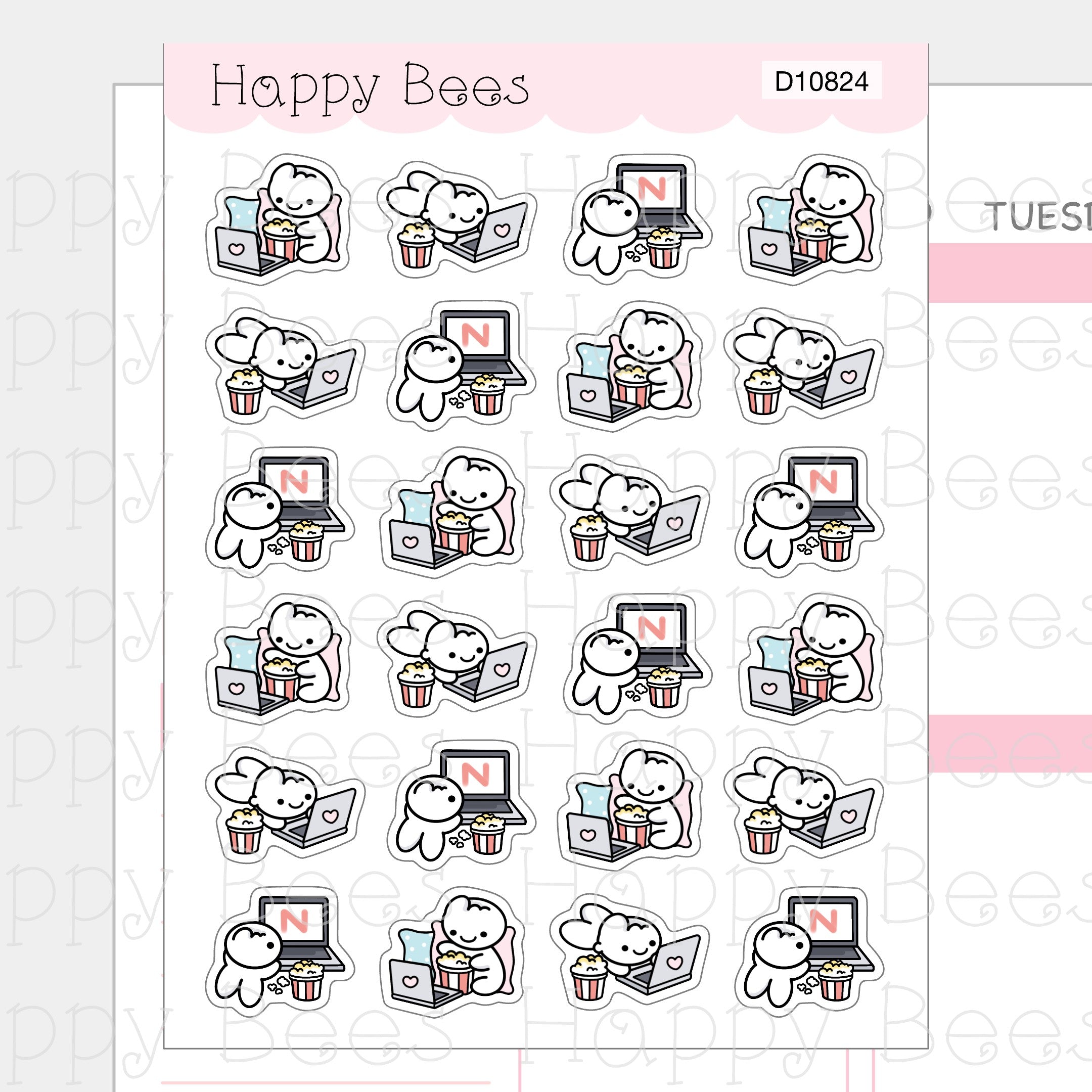 Binge Watch Doodles - Cute Tv Program Television Planner Stickers D10824