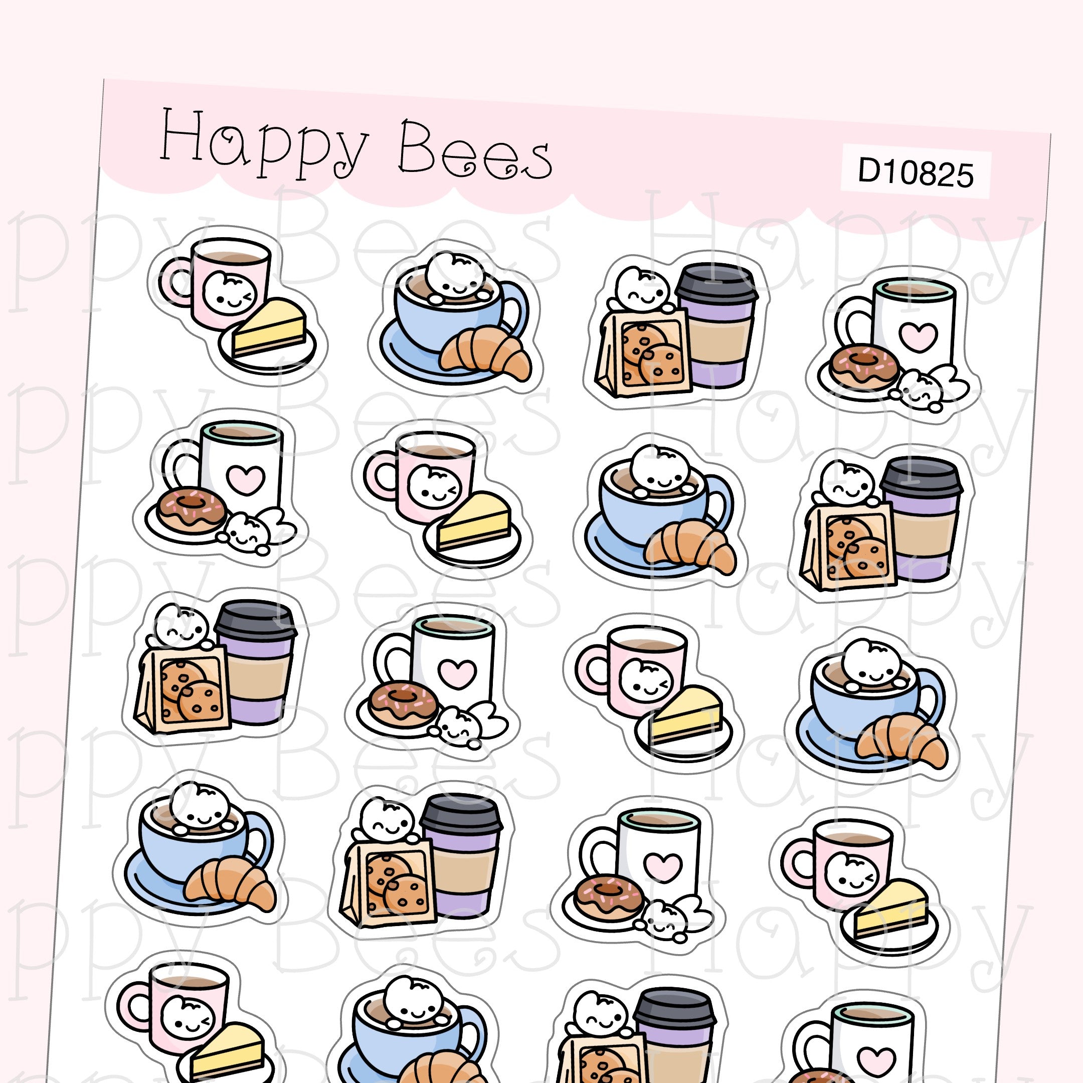 Coffee & Pastries - Cute Cafe Food Drinks Planner Stickers D10825