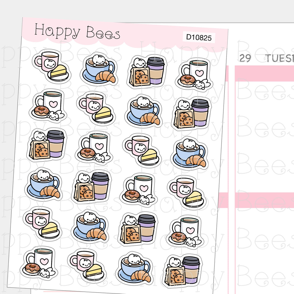 Coffee & Pastries - Cute Cafe Food Drinks Planner Stickers D10825