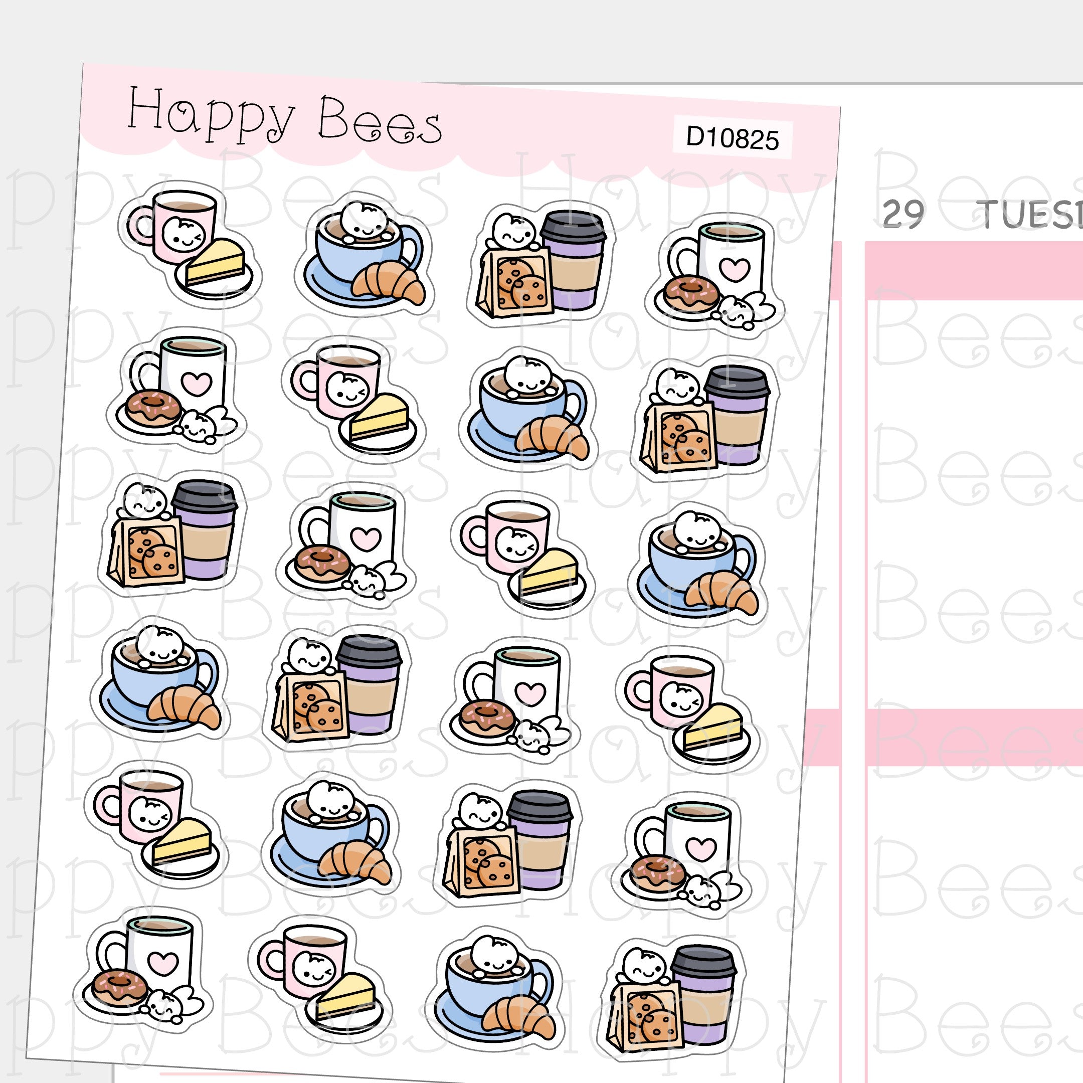 Coffee & Pastries - Cute Cafe Food Drinks Planner Stickers D10825