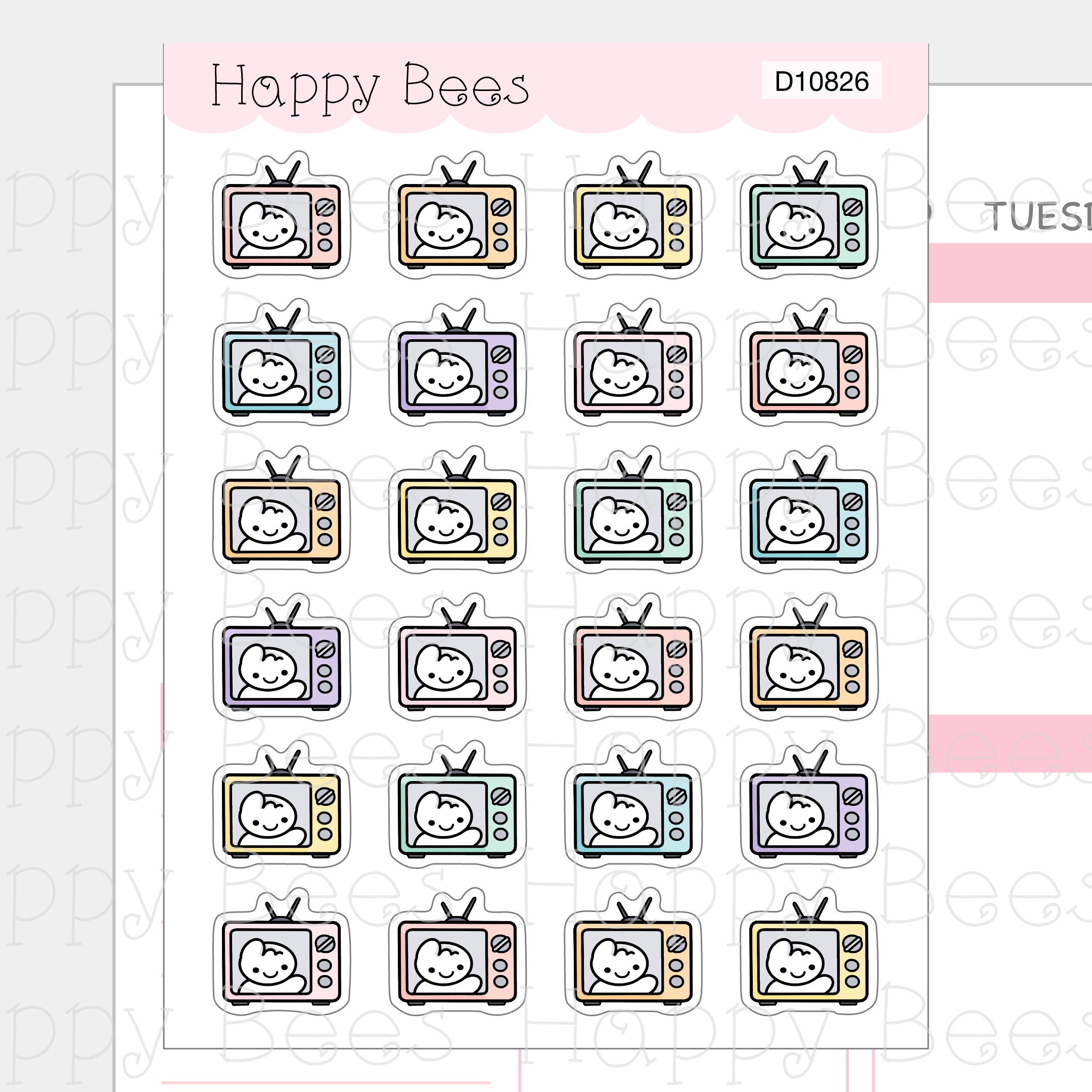TV Doodles - Cute Television Binge Watch Planner Stickers D10826