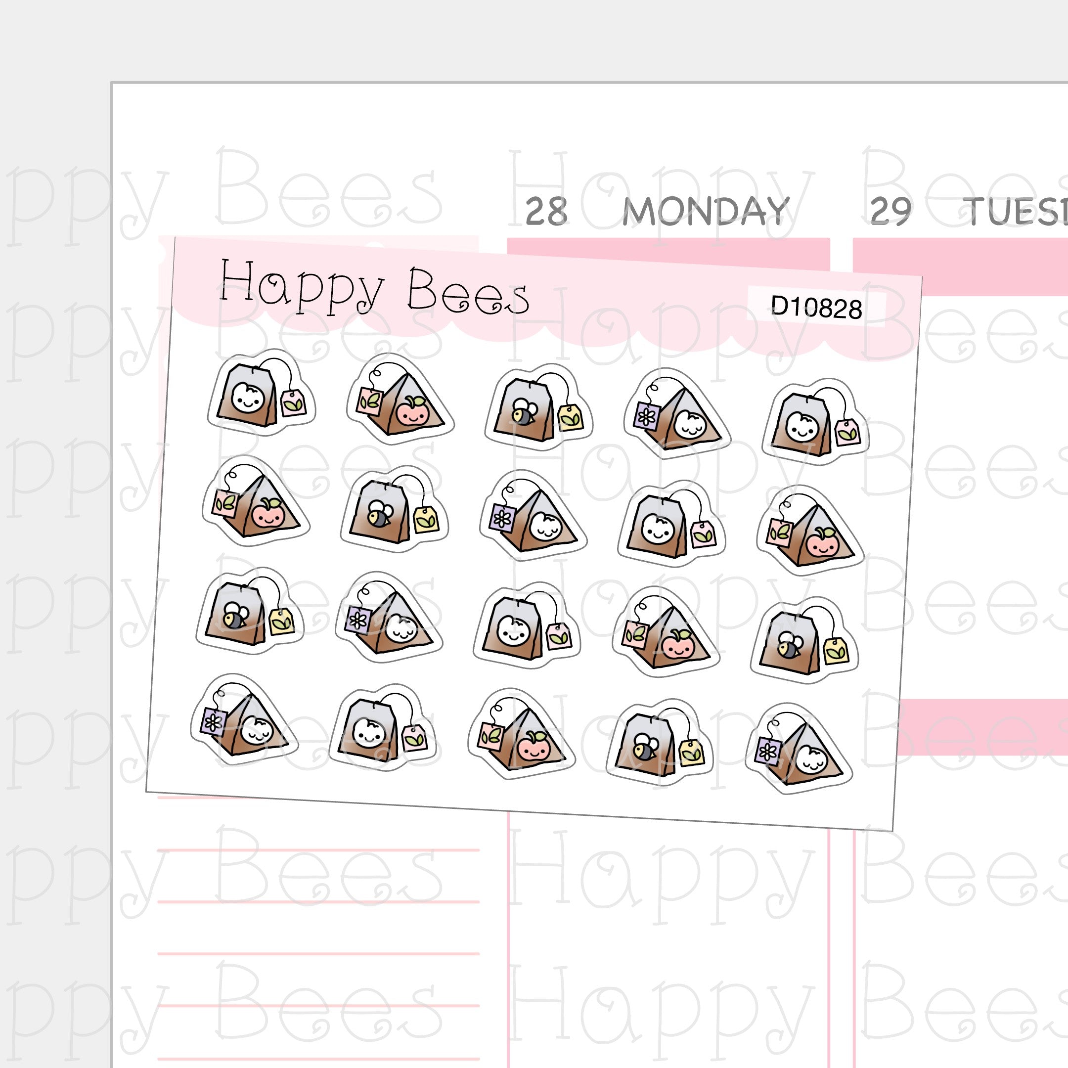 Tea Bags - Cute Cafe Afternoon Tea Drinks Planner Stickers D10828