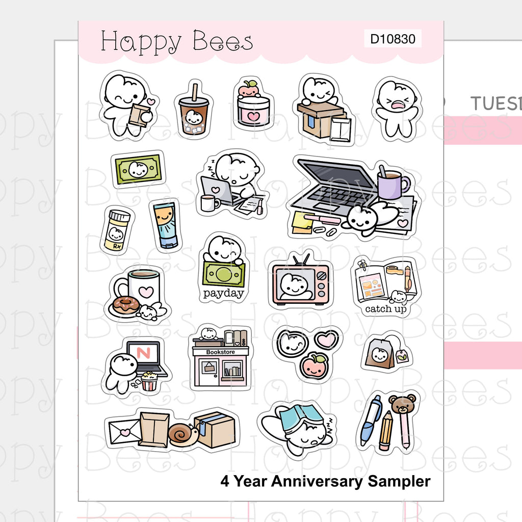 4 Year Anniversary Sampler - Cute Doodles Journal Planner Stickers D10830