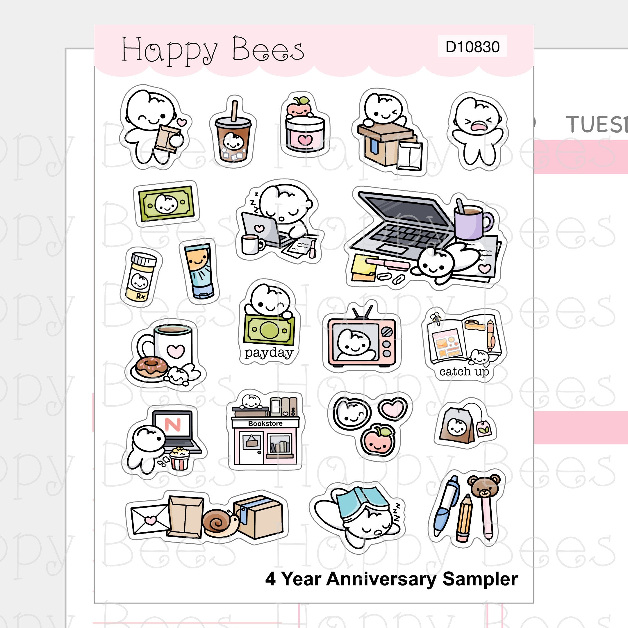 4 Year Anniversary Sampler - Cute Doodles Journal Planner Stickers D10830