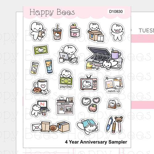 4 Year Anniversary Sampler - Cute Doodles Journal Planner Stickers D10830
