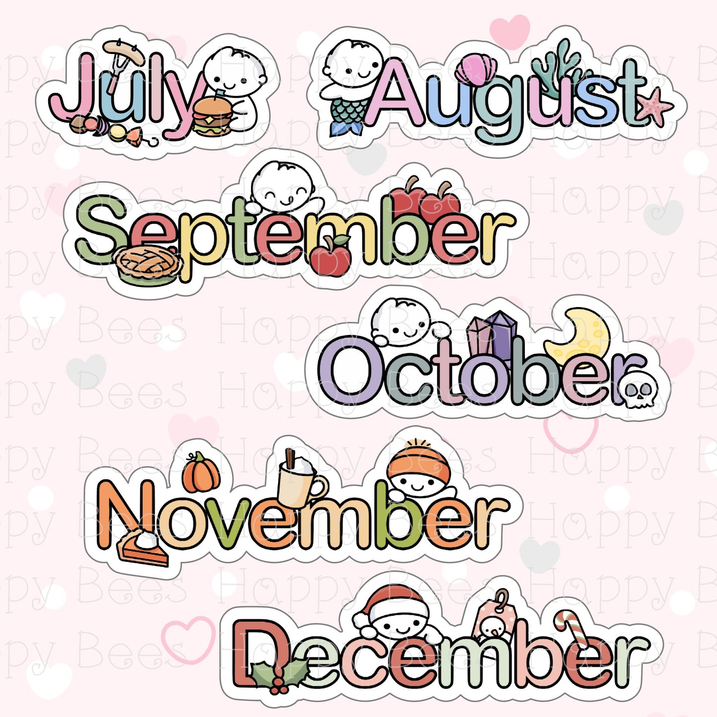 Months Die Cut Doodles - Cute Bullet Journal Planner Stickers DC10020