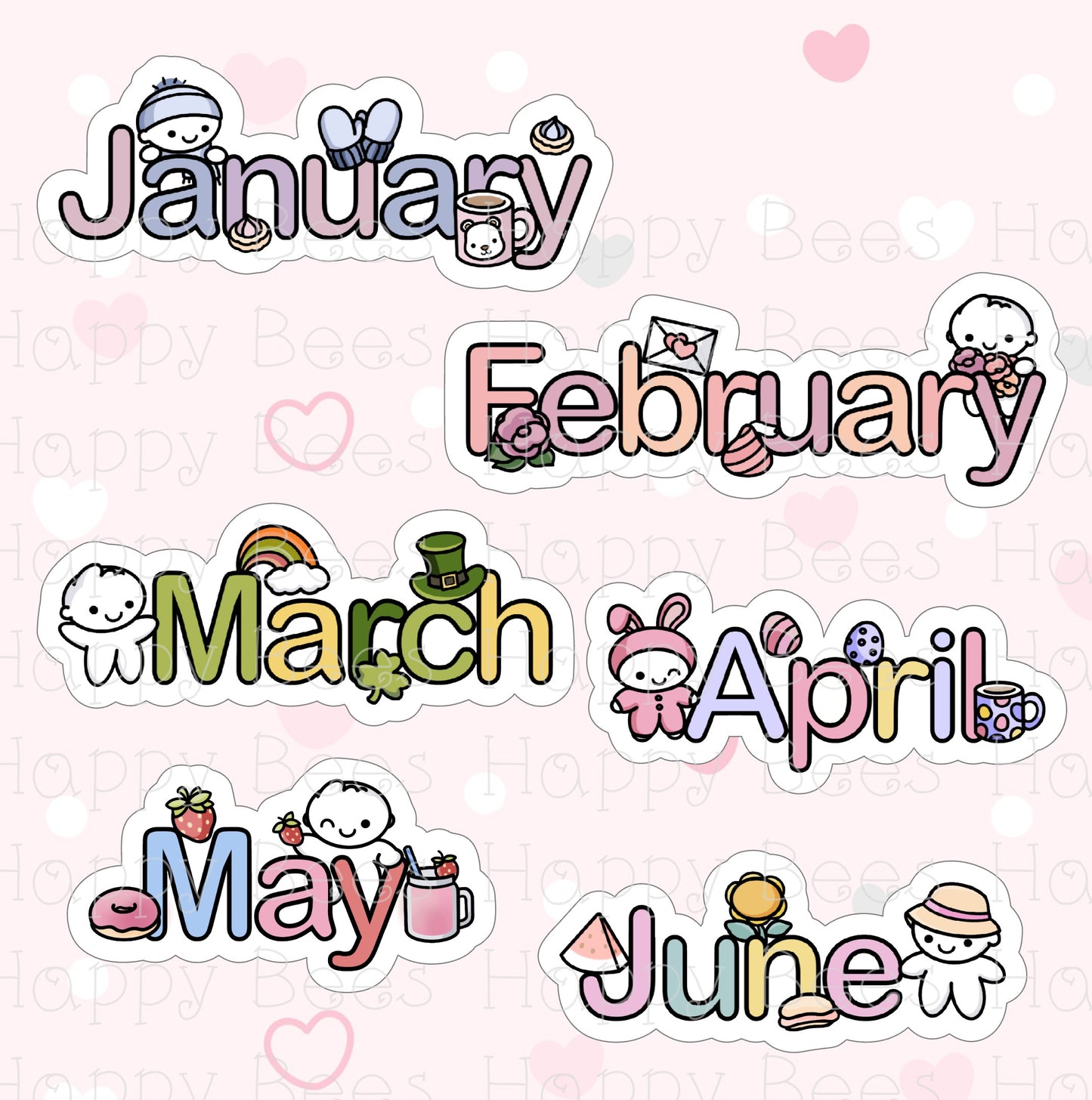 Months Die Cut Doodles - Cute Bullet Journal Planner Stickers DC10020