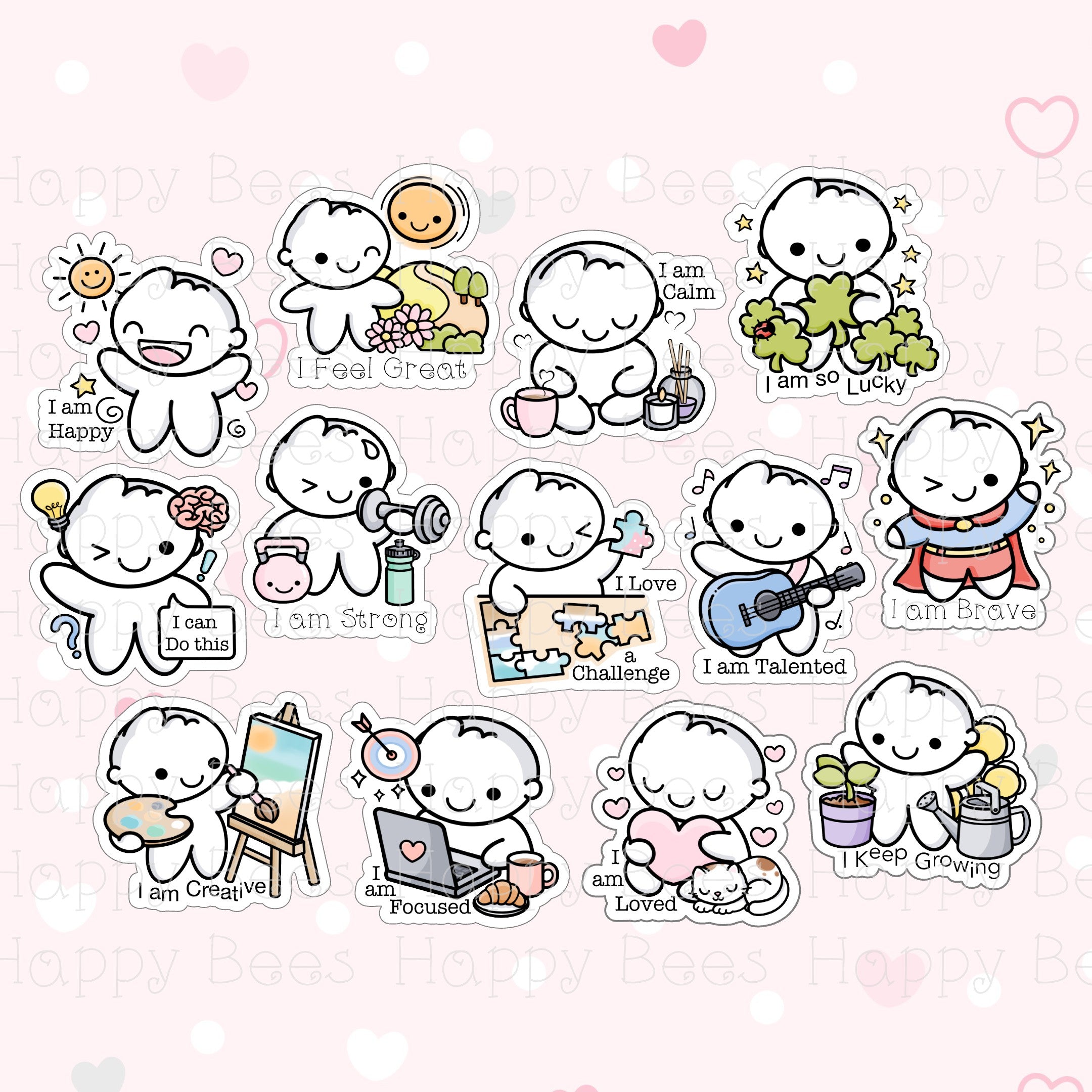 Daily Affirmation Die Cut Doodles - Cute Bullet Journal Planner Stickers DC10023