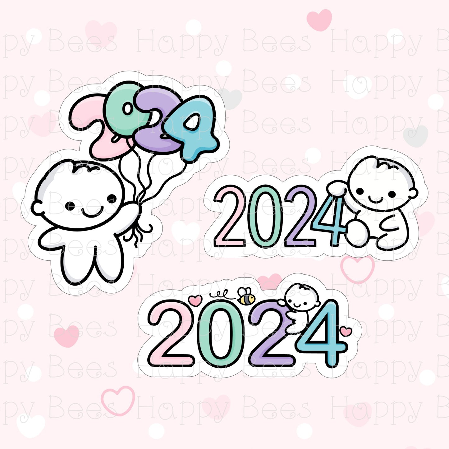 2024 New Year Die Cut Doodles - Cute Bullet Journal Planner Stickers DC10025