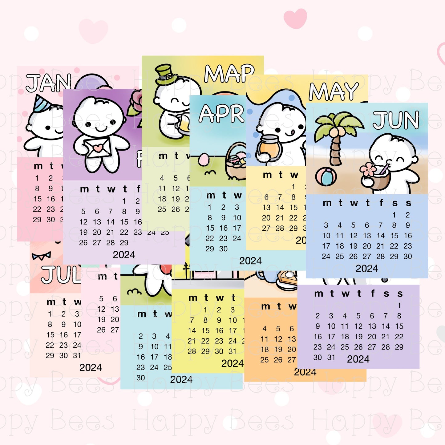 2024 Calendar Die Cut Doodles - Cute Functional Journal Planner Stickers DC10027
