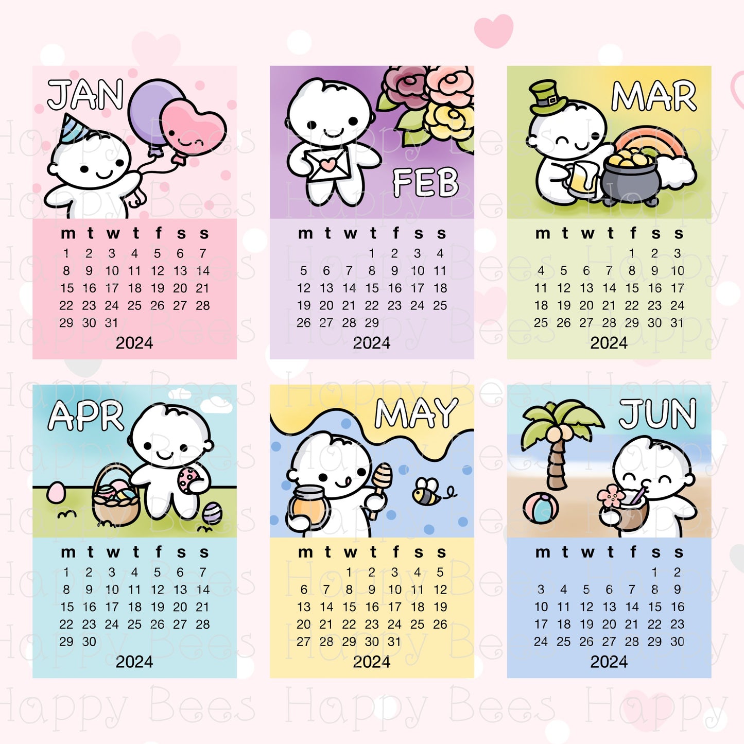 2024 Calendar Die Cut Doodles - Cute Functional Journal Planner Stickers DC10027