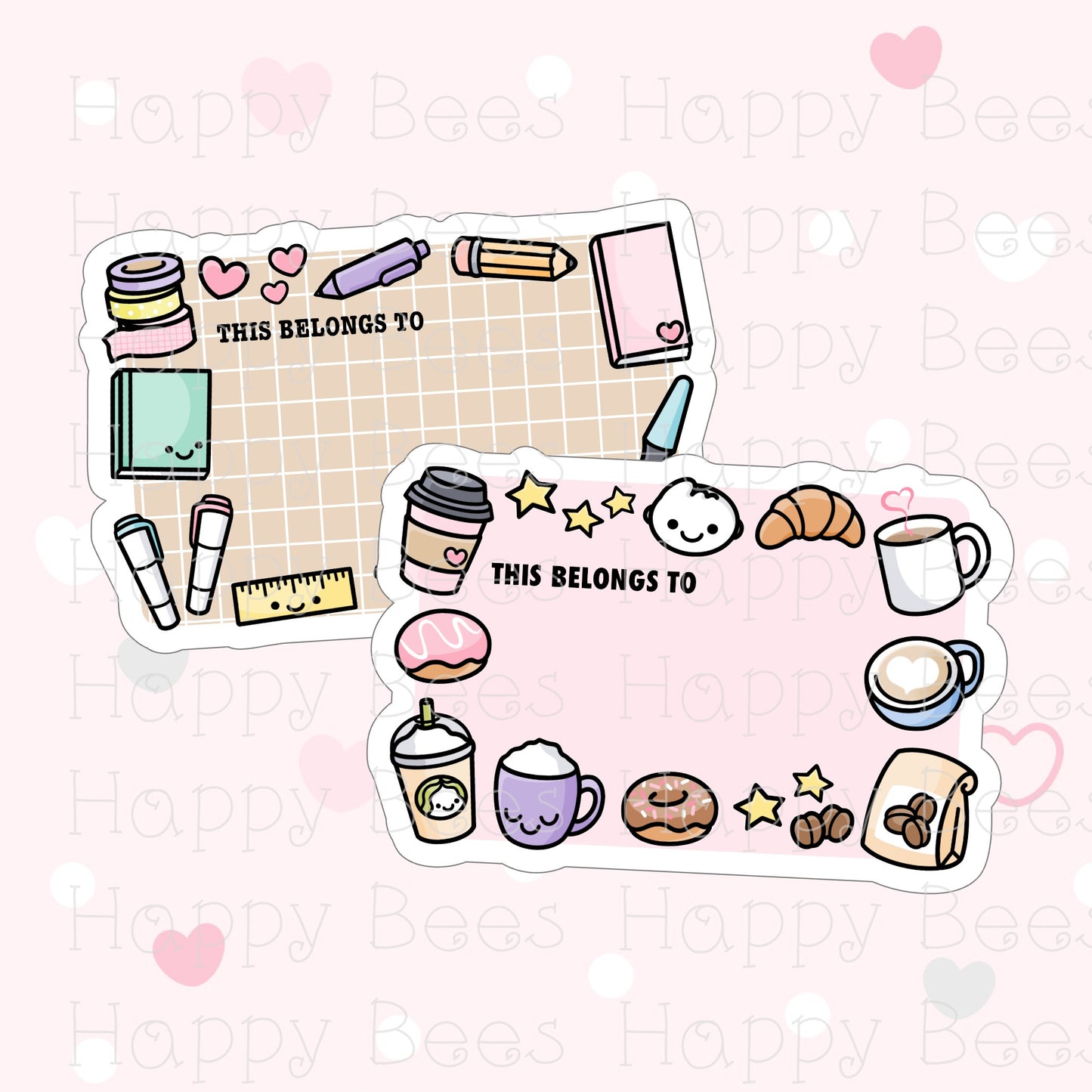 Coffee / Planning Blank Name Label Die Cut - Cute Doodles Bullet Journal Planner Stickers DC10035