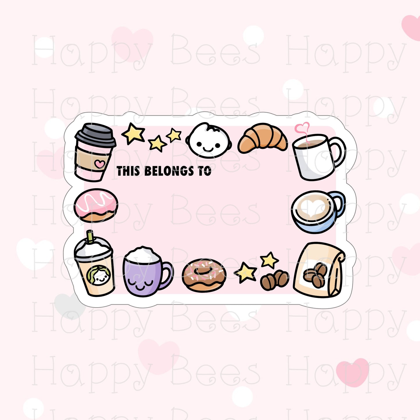 Coffee / Planning Blank Name Label Die Cut - Cute Doodles Bullet Journal Planner Stickers DC10035