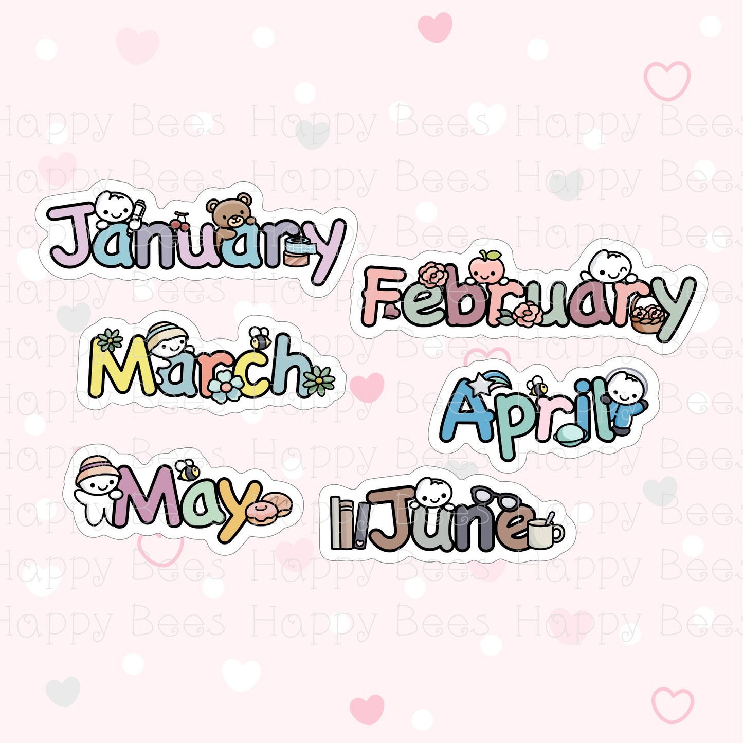 Months Die Cut Doodles Vol. 2 - Cute Bullet Journal Planner Stickers DC10041