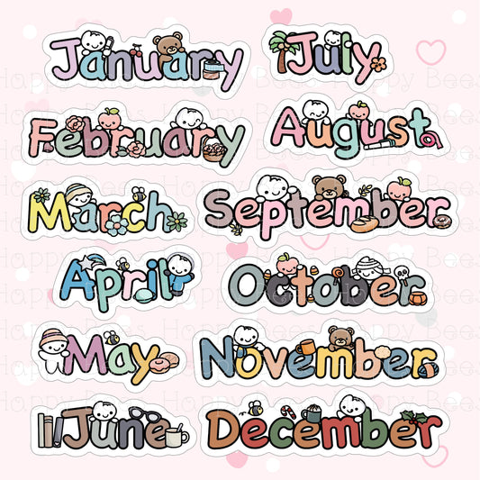 Months Die Cut Doodles Vol. 2 - Cute Bullet Journal Planner Stickers DC10041