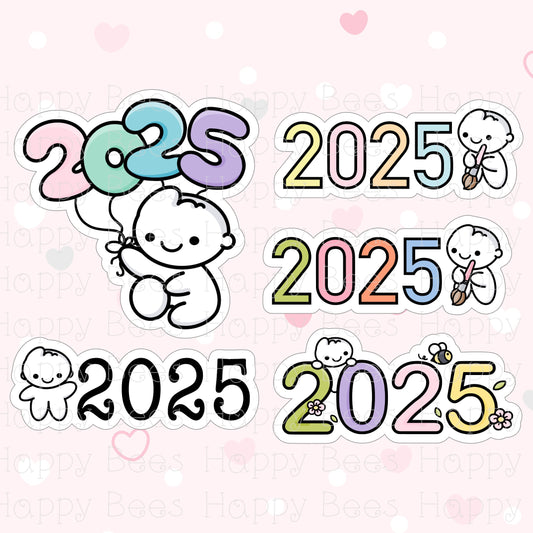 2025 New Year Die Cut Doodles - Cute Bullet Journal Planner Stickers DC10048