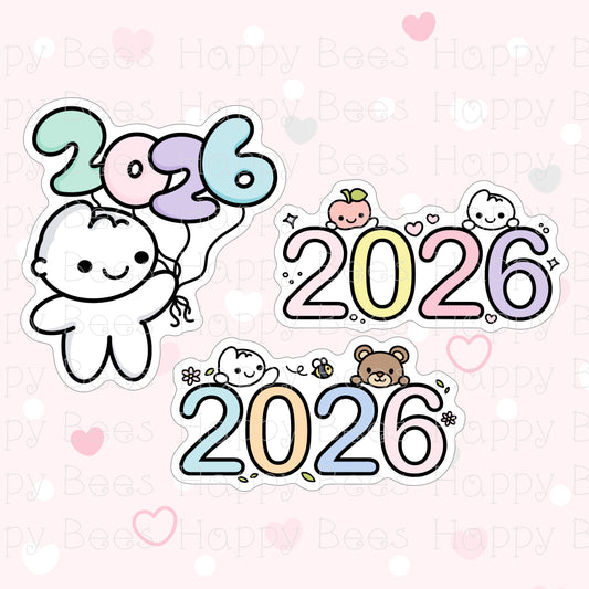 2026 New Year Die Cut Doodles - Cute Bullet Journal Planner Stickers DC10062