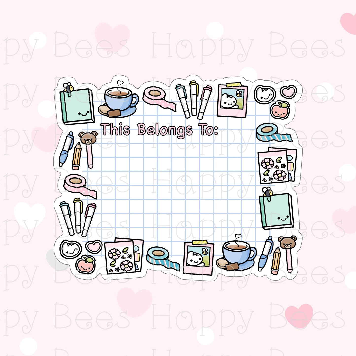 Journaling Blank Name Label Die Cut - Cute Doodles Bullet Journal Planner Stickers DC10066