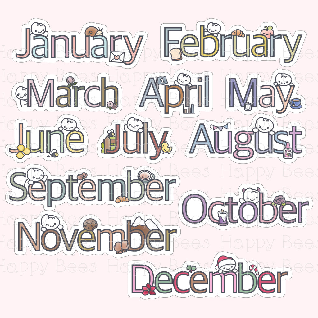 Months Die Cut Doodles Vol. 3 - Cute Bullet Journal Planner Stickers DC10073