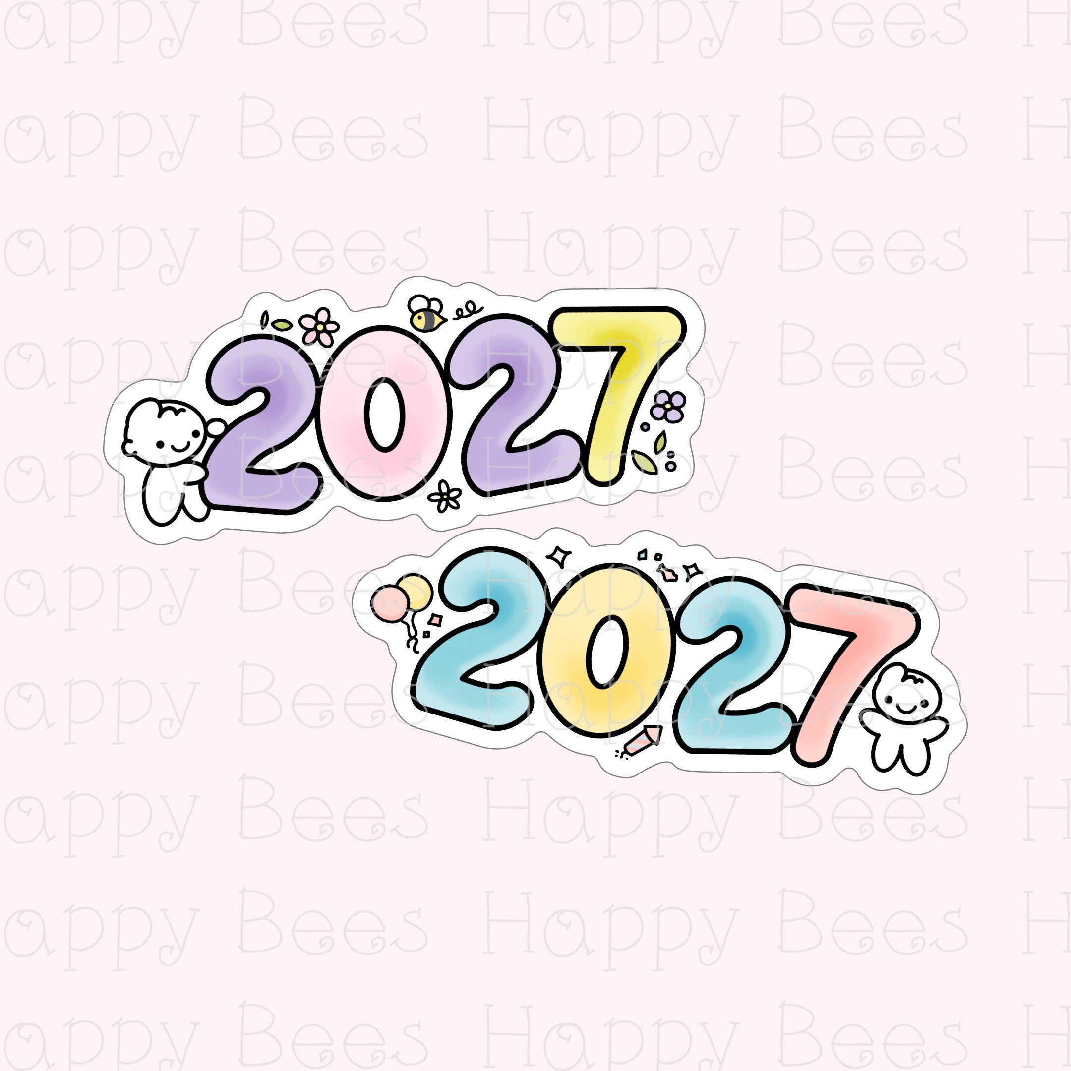 2027 New Year Die Cut Doodles - Cute Journal Planner Stickers DC10080