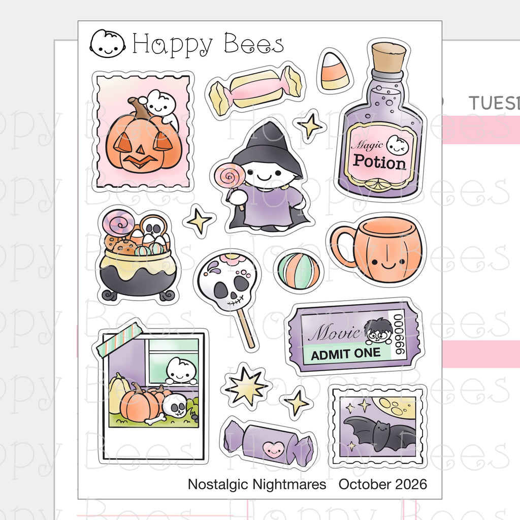 Nostalgic Nightmares Deco Sheet - Cute Doodles Journal Planner Stickers DOct26