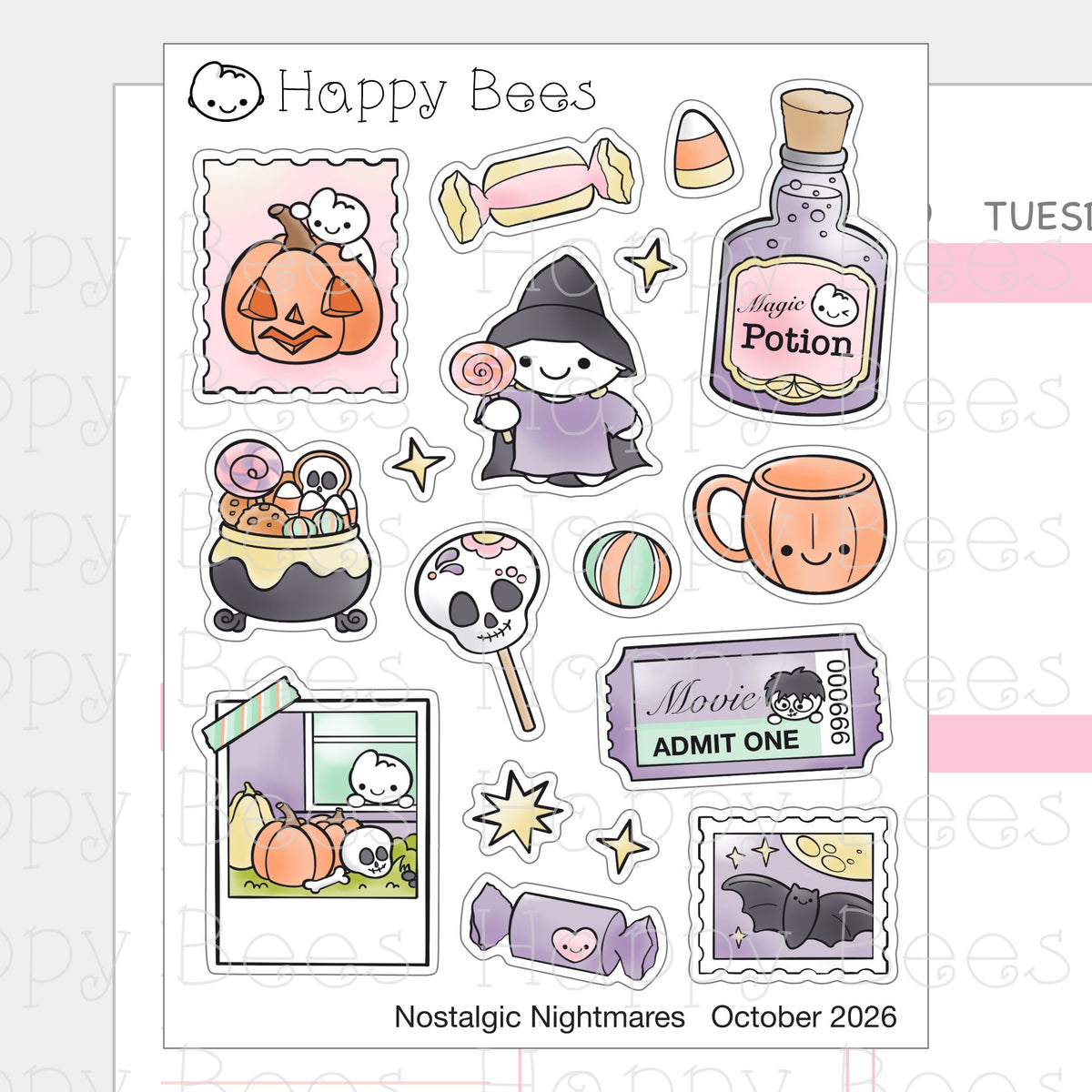 Nostalgic Nightmares Deco Sheet - Cute Doodles Journal Planner Stickers DOct26