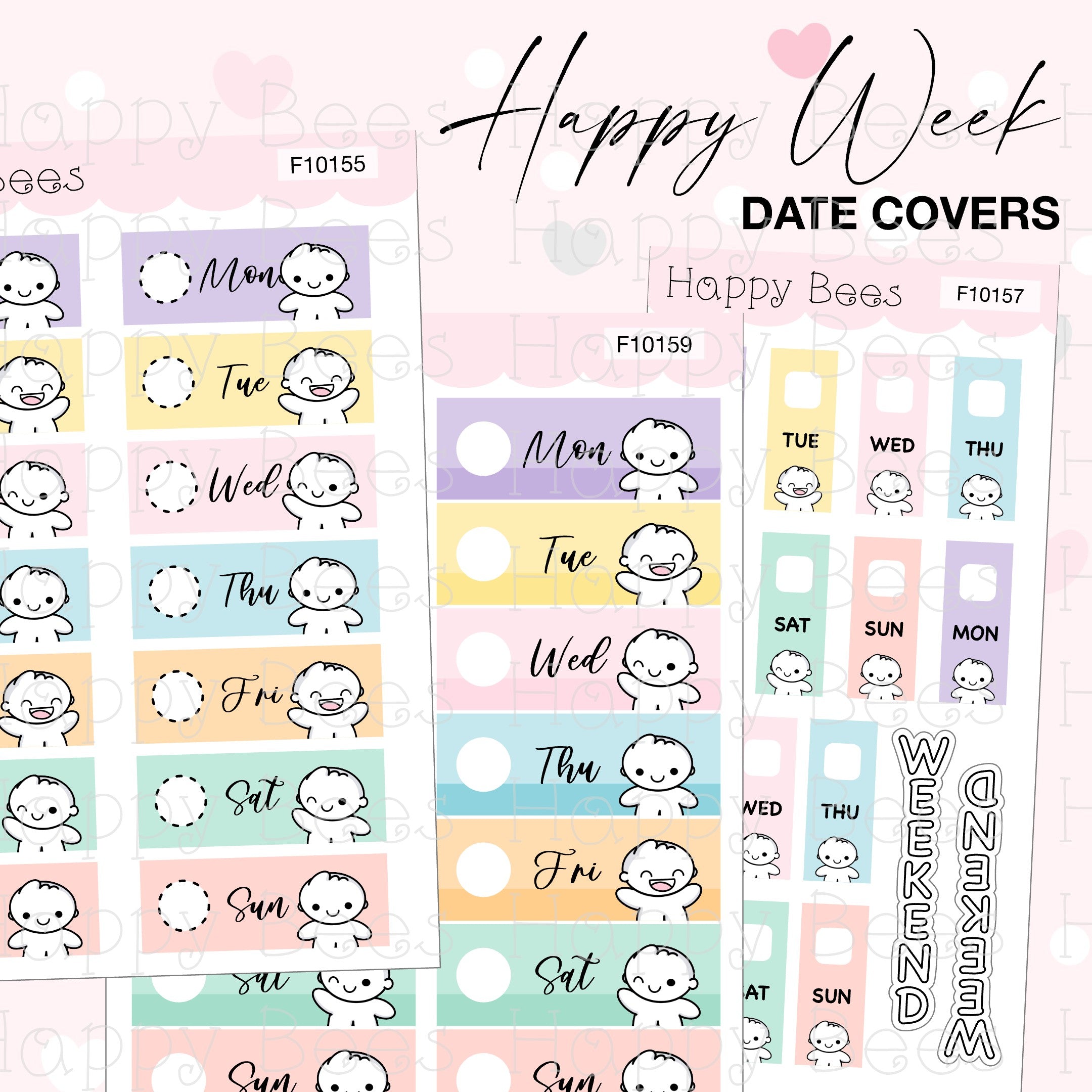 Happy Week Date Covers - Cute Doodles Journal Planner Stickers F10155, F10157 & F10159