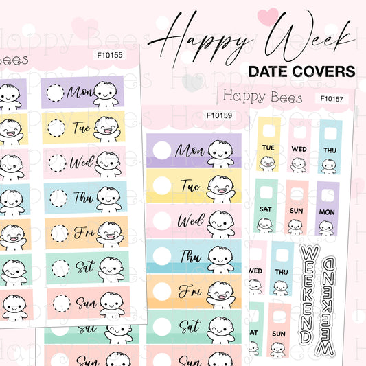 Happy Week Date Covers - Cute Doodles Journal Planner Stickers F10155, F10157 & F10159