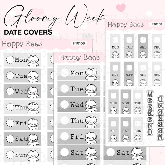 Gloomy Week Date Covers - Cute Doodles Journal Planner Stickers F10156, F10158 & F10160