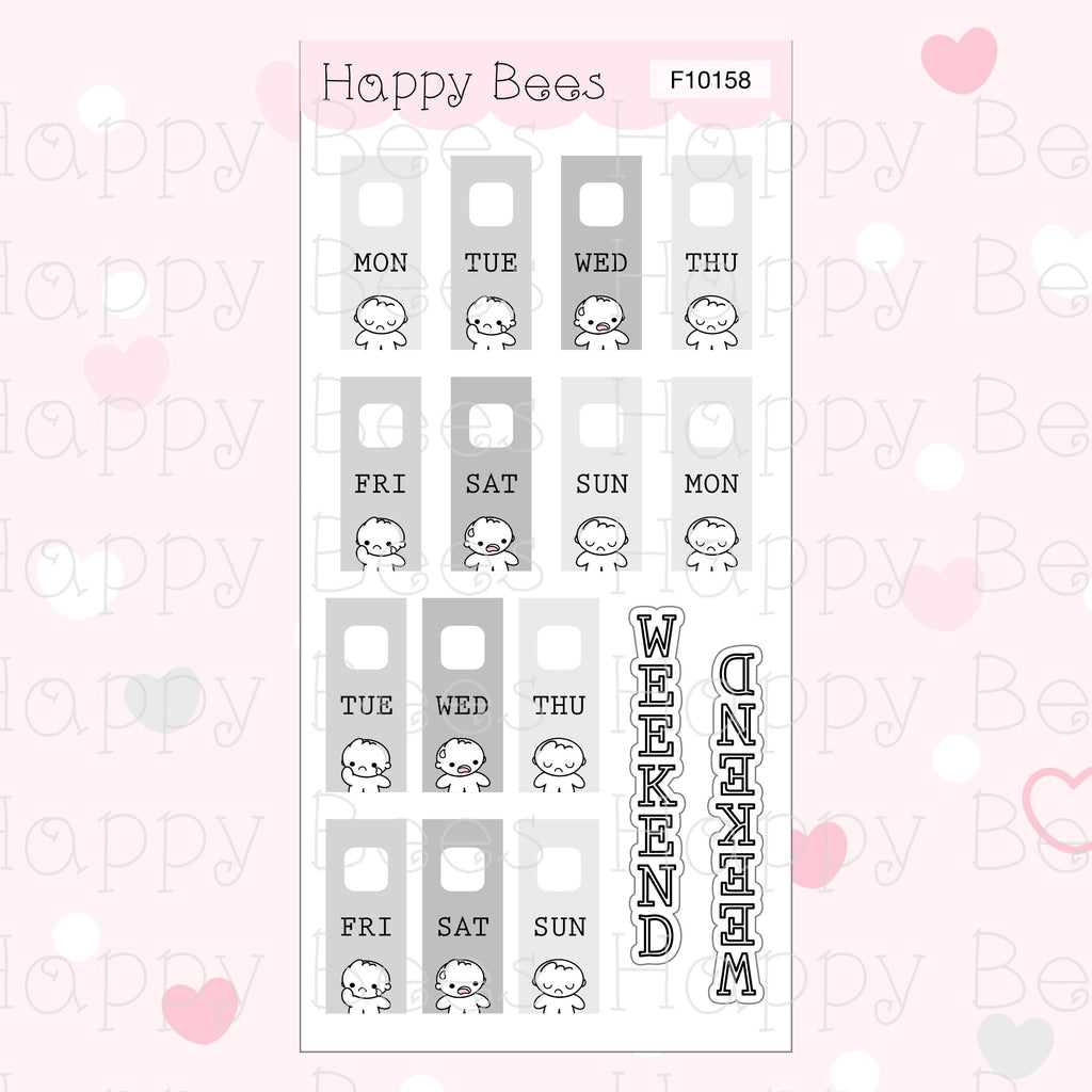 Gloomy Week Date Covers - Cute Doodles Journal Planner Stickers F10156, F10158 & F10160