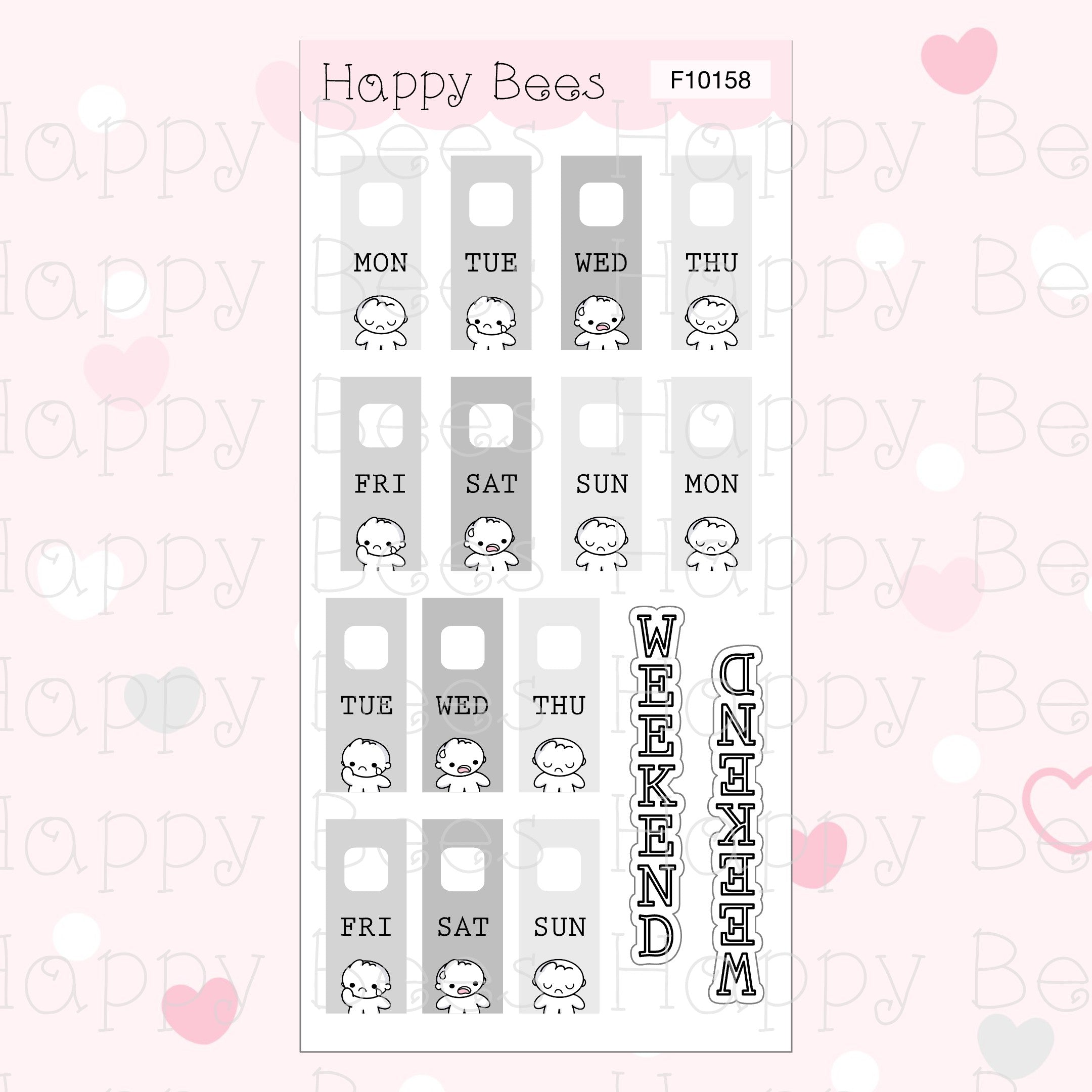 Gloomy Week Date Covers - Cute Doodles Journal Planner Stickers F10156, F10158 & F10160