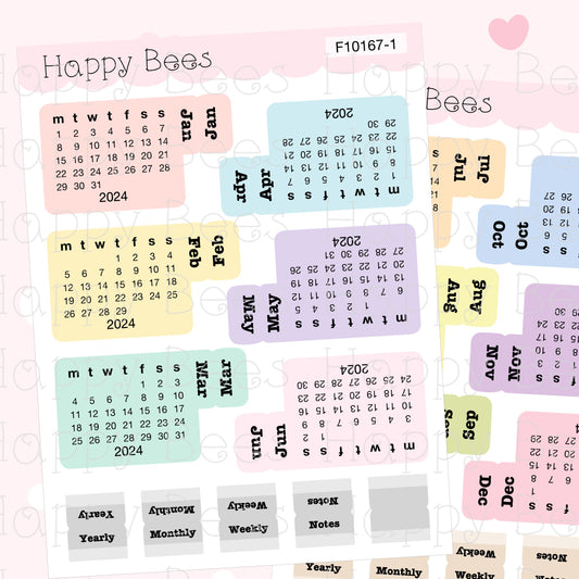 2024 Mini Calendar Tabs - Functional Cute Planner Stickers F10167